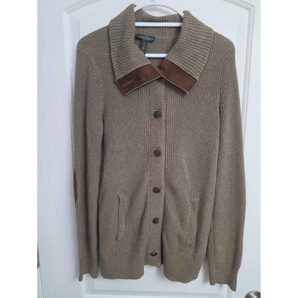 LRL Jeans Co Shawl Collar Cardigan Womens Size Medium Green Knit